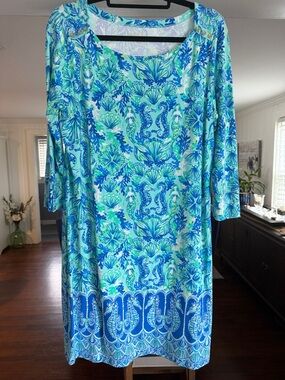 Lilly Pulitzer Blue & Aqua Patterned Midi Dress